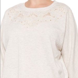 🆕 Democracy High-Low Cream Sweatshirt embroidered & crocheted